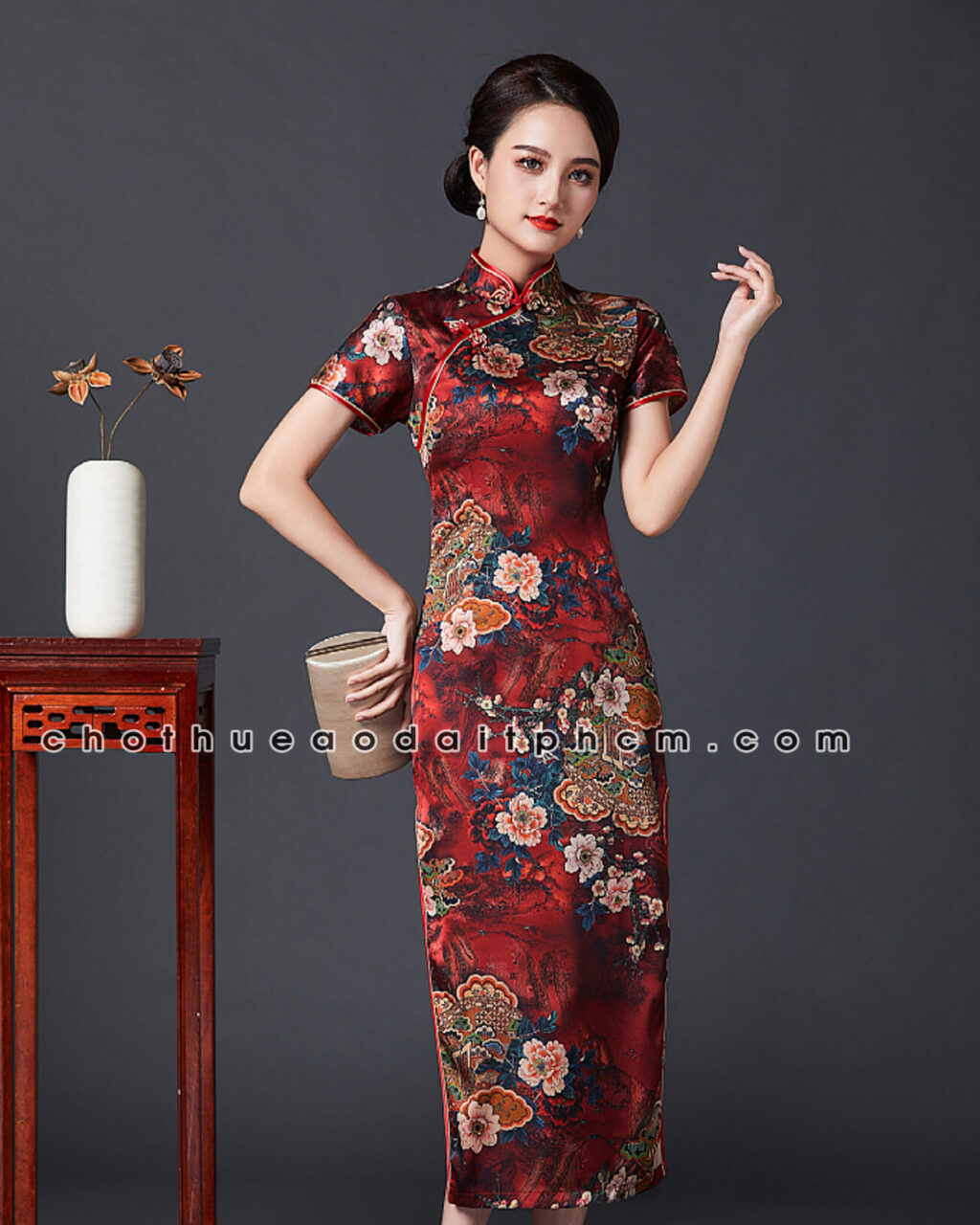 cổ điển 40 MMI lụa nặng sườn xám váy retro cơ thể mỏng mô hình trung dài  Thượng Hải mẹ già Trung Quốc | Nhập Hàng Ngay Đi | Nhập Hàng Ngay Đi
